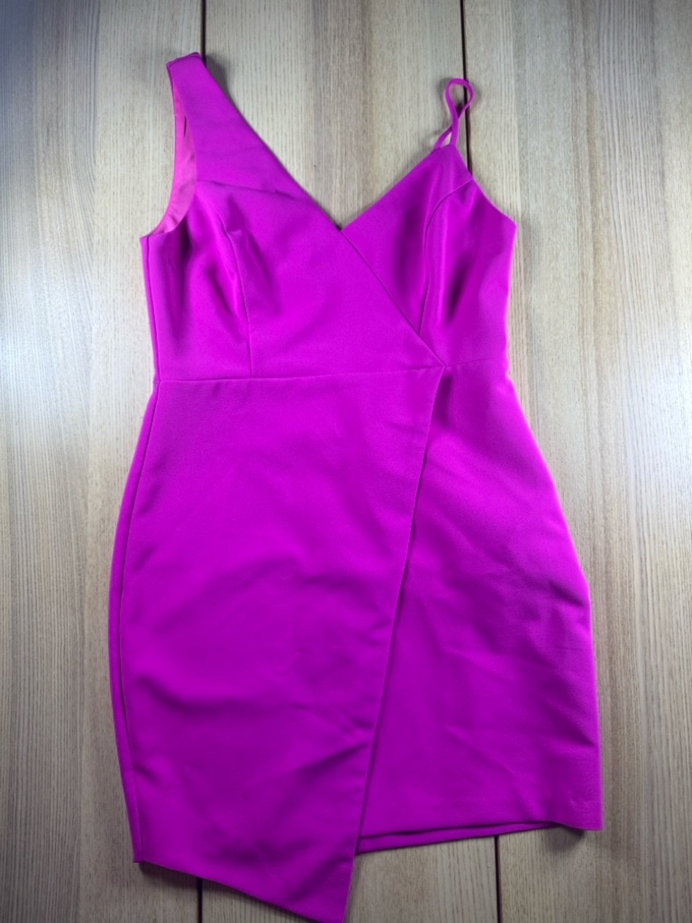 Karlie One-Shoulder Fuchsia Wrap-Front Bodycon Dress